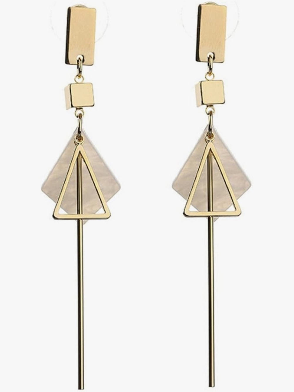 New Anthropologie Gold and White Geometric Drop Earrings - Picture 3 of 5